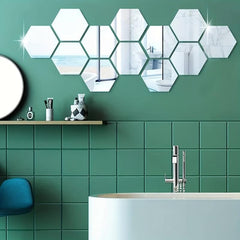 12pcs Hexagonal Mirror Wall Sticker Self-adhesive Rome Decor