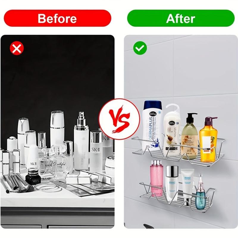 5pcs Shower Caddy w/ Soap Dish Holder, Hooks, Rust-Proof Wall-Mounted Organize