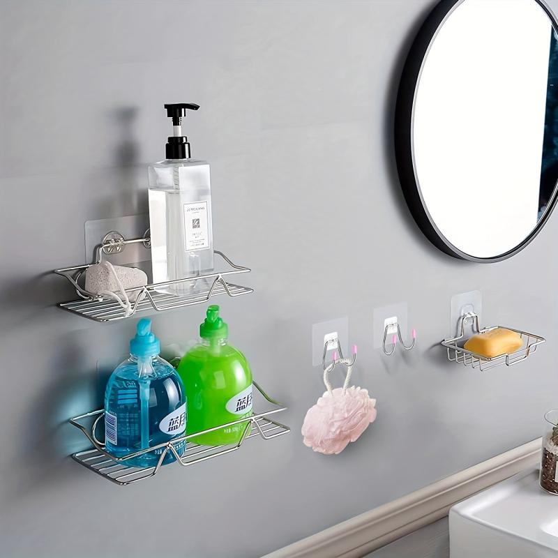5pcs Shower Caddy w/ Soap Dish Holder, Hooks, Rust-Proof Wall-Mounted Organize