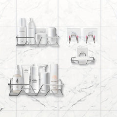 5pcs Shower Caddy w/ Soap Dish Holder, Hooks, Rust-Proof Wall-Mounted Organize