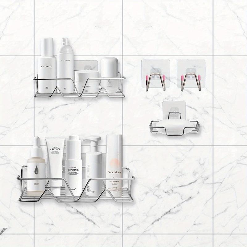5pcs Shower Caddy w/ Soap Dish Holder, Hooks, Rust-Proof Wall-Mounted Organize