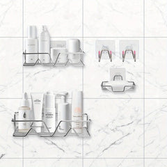 5pcs Shower Caddy w/ Soap Dish Holder, Hooks, Rust-Proof Wall-Mounted Organize