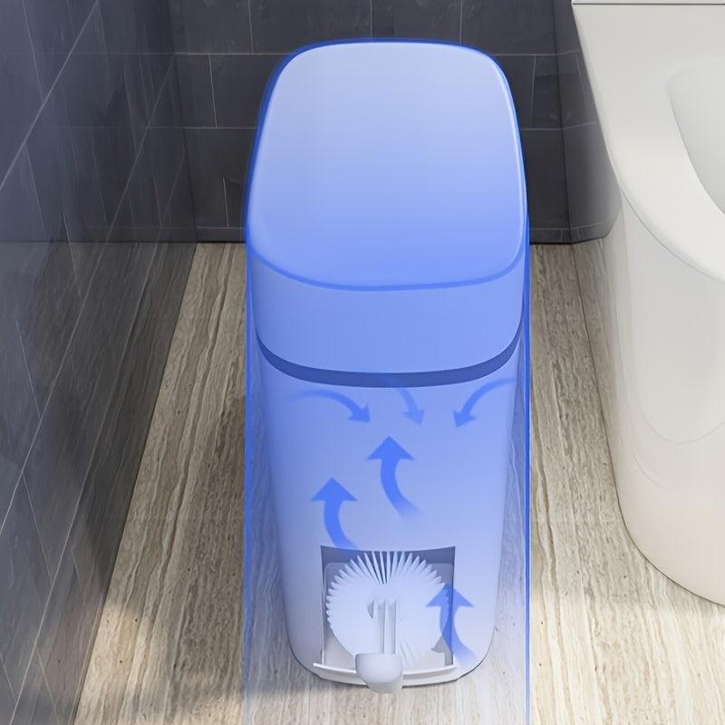 1pc Garbage Can With Press-On Open Lid Toilet Brush Integrated