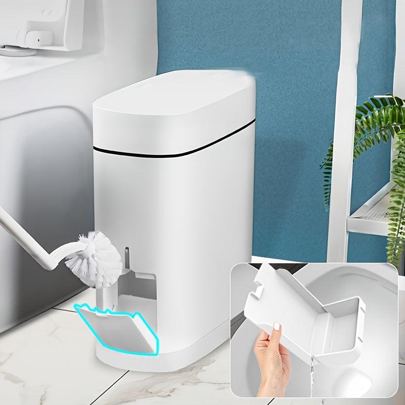 1pc Garbage Can With Press-On Open Lid Toilet Brush Integrated