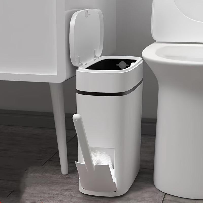 1pc Garbage Can With Press-On Open Lid Toilet Brush Integrated