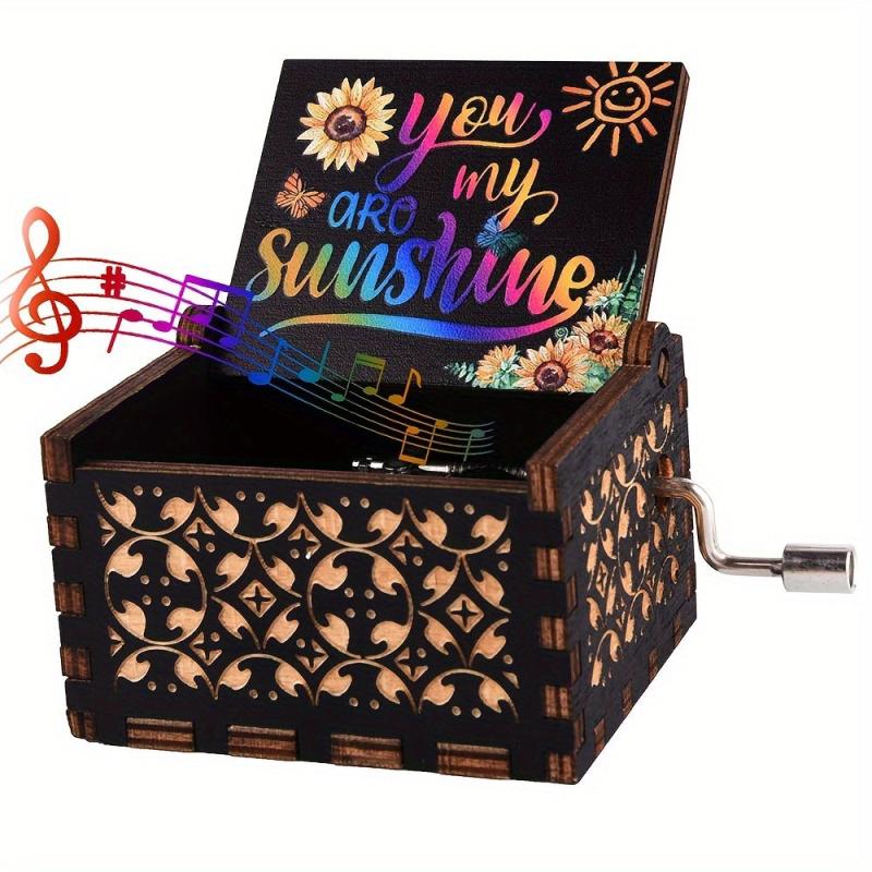 You Are My Sunshine Wood Music Box - Vintage Hand Crank Musical Box Gift
