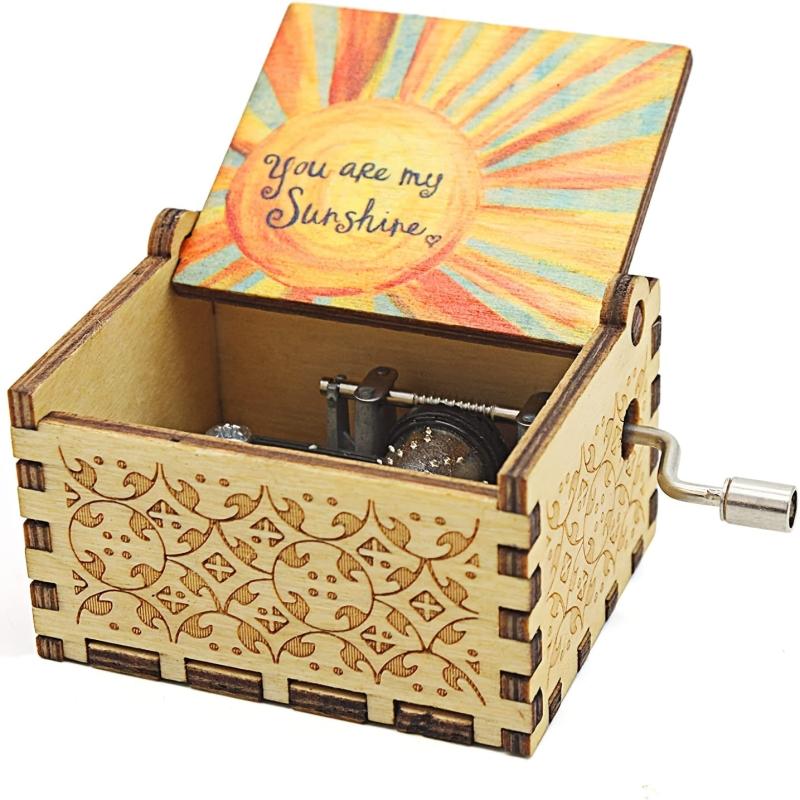 You Are My Sunshine Wood Music Box - Vintage Hand Crank Musical Box Gift