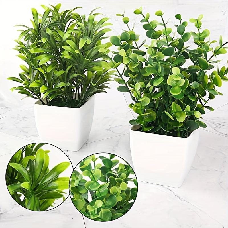 9 Mini Artificial Eucalyptus & Wheat Grass Plants for Home Decor & Office Desk