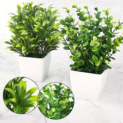 9 Mini Artificial Eucalyptus & Wheat Grass Plants for Home Decor & Office Desk