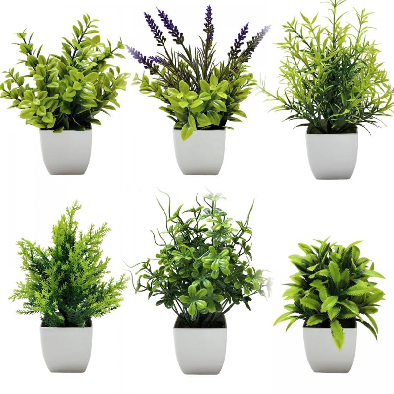 9 Mini Artificial Eucalyptus & Wheat Grass Plants for Home Decor & Office Desk