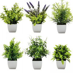9 Mini Artificial Eucalyptus & Wheat Grass Plants for Home Decor & Office Desk