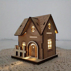 Christmas Wooden Luminous Log Cabin Small House Home Festive Ornaments