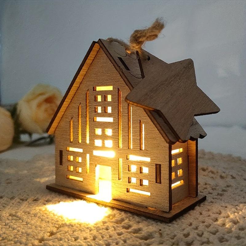 Christmas Wooden Luminous Log Cabin Small House Home Festive Ornaments
