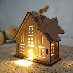 Christmas Wooden Luminous Log Cabin Small House Home Festive Ornaments