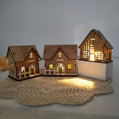 Christmas Wooden Luminous Log Cabin Small House Home Festive Ornaments