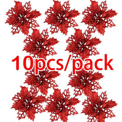 10pcs Glitter Flower Ornaments for Christmas Tree Decoration