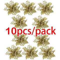 10pcs Glitter Flower Ornaments for Christmas Tree Decoration