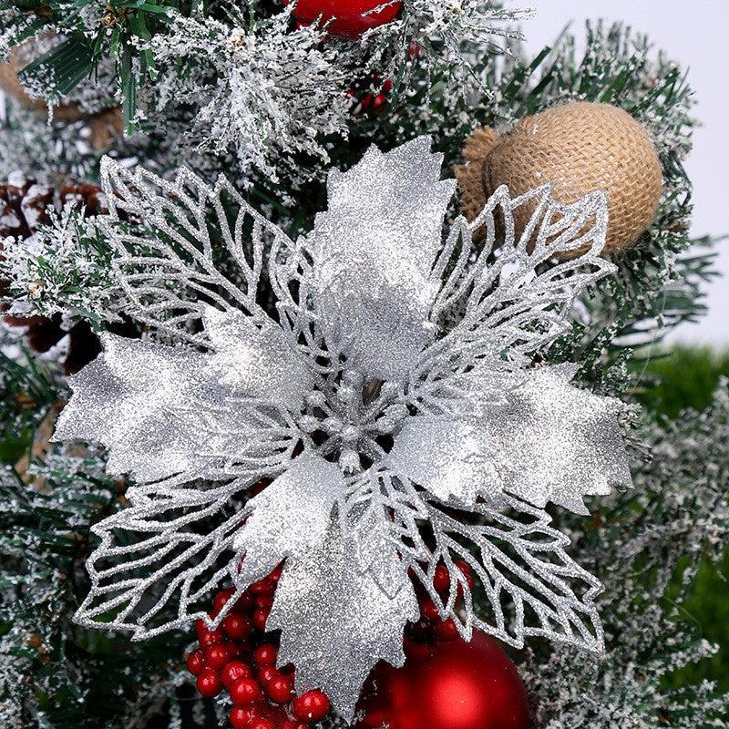 10pcs Glitter Flower Ornaments for Christmas Tree Decoration