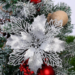 10pcs Glitter Flower Ornaments for Christmas Tree Decoration