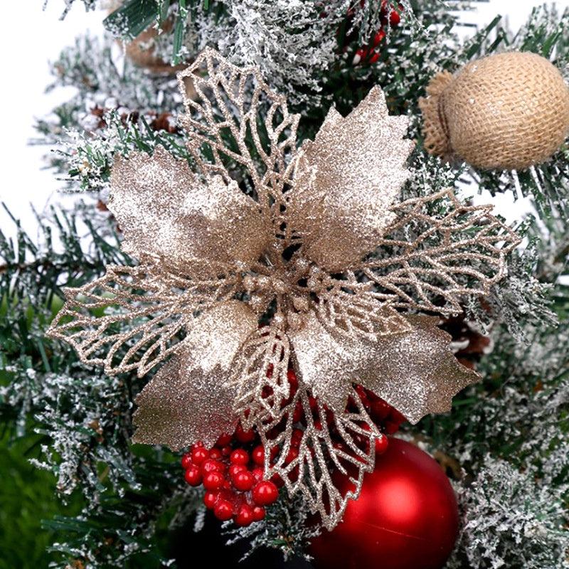 10pcs Glitter Flower Ornaments for Christmas Tree Decoration