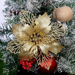 10pcs Glitter Flower Ornaments for Christmas Tree Decoration