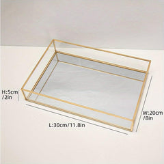 Golden Tray Mirror Rectangle Tray for Vanity Dresser Bathroom