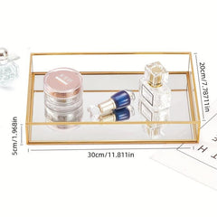 Golden Tray Mirror Rectangle Tray for Vanity Dresser Bathroom