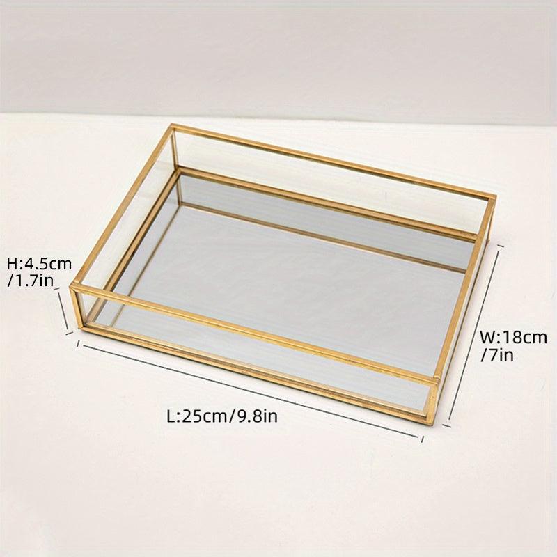 Golden Tray Mirror Rectangle Tray for Vanity Dresser Bathroom