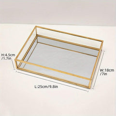 Golden Tray Mirror Rectangle Tray for Vanity Dresser Bathroom