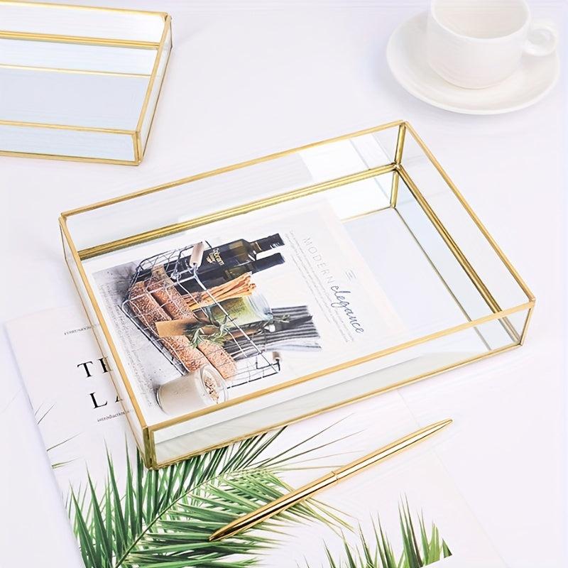 Golden Tray Mirror Rectangle Tray for Vanity Dresser Bathroom
