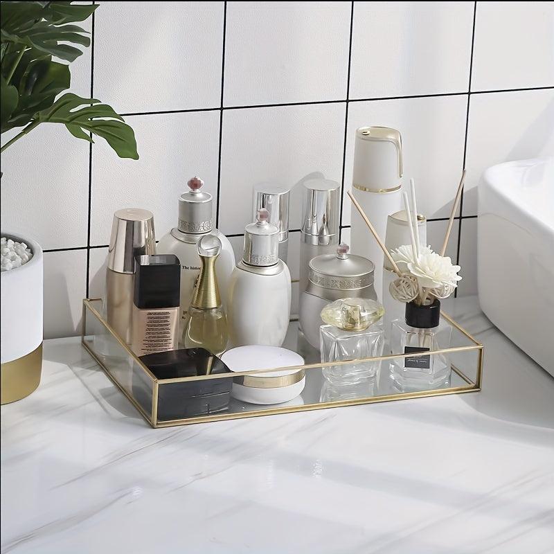 Golden Tray Mirror Rectangle Tray for Vanity Dresser Bathroom
