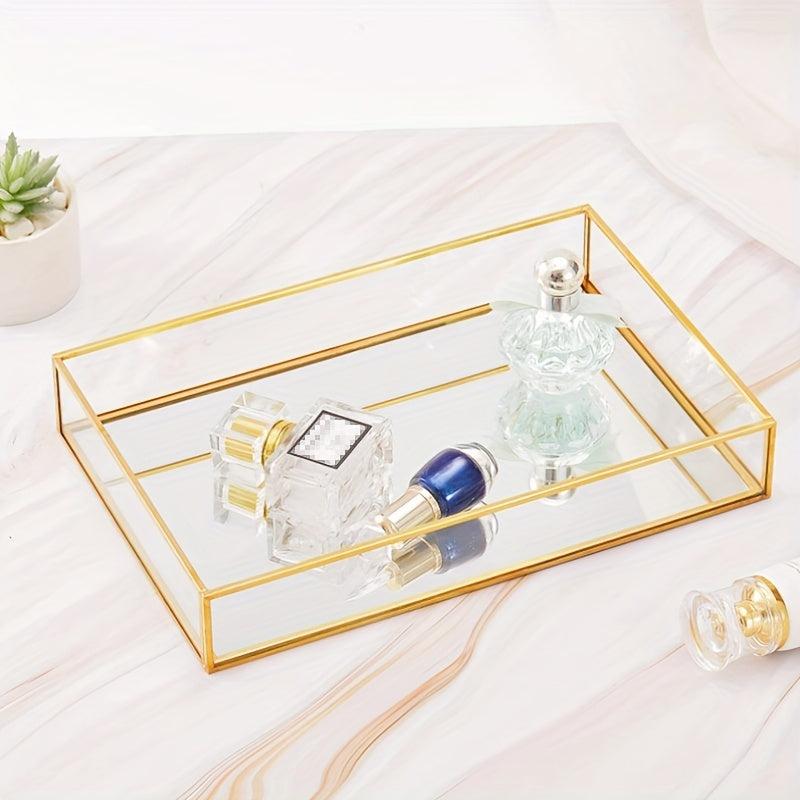 Golden Tray Mirror Rectangle Tray for Vanity Dresser Bathroom