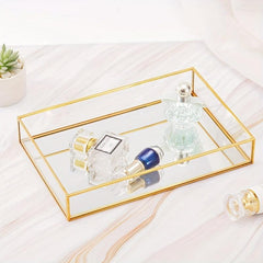 Golden Tray Mirror Rectangle Tray for Vanity Dresser Bathroom