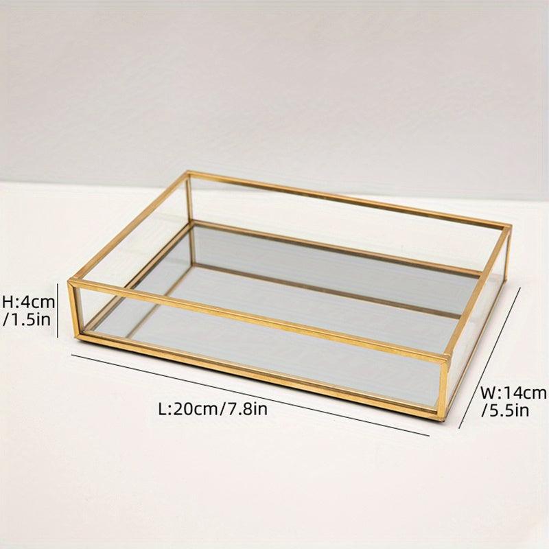 Golden Tray Mirror Rectangle Tray for Vanity Dresser Bathroom
