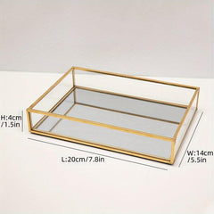 Golden Tray Mirror Rectangle Tray for Vanity Dresser Bathroom