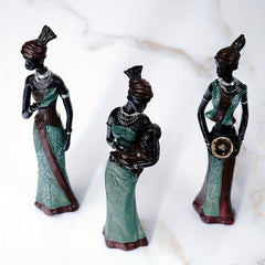 3pcs Exotic African Woman Resin Figurines Home Decor Handcrafted Art