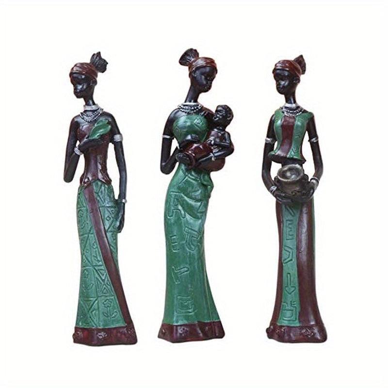 3pcs Exotic African Woman Resin Figurines Home Decor Handcrafted Art