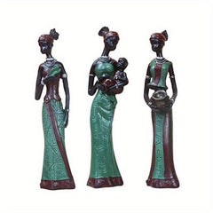 3pcs Exotic African Woman Resin Figurines Home Decor Handcrafted Art