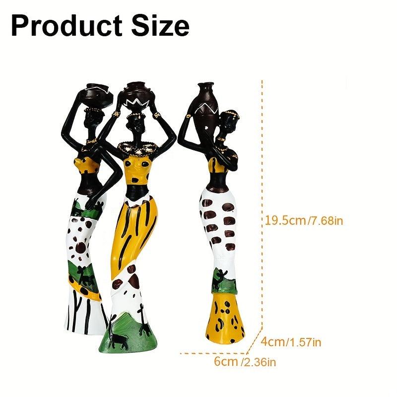 3pcs Exotic African Woman Resin Figurines Home Decor Handcrafted Art