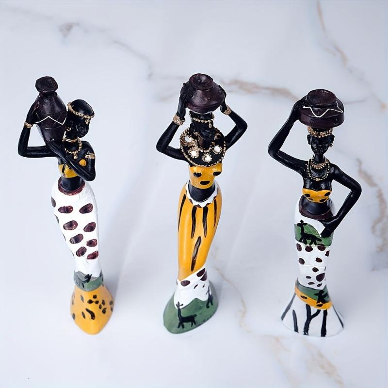 3pcs Exotic African Woman Resin Figurines Home Decor Handcrafted Art