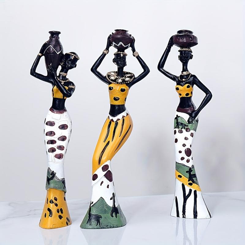 3pcs Exotic African Woman Resin Figurines Home Decor Handcrafted Art