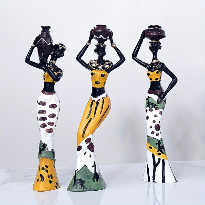 3pcs Exotic African Woman Resin Figurines Home Decor Handcrafted Art