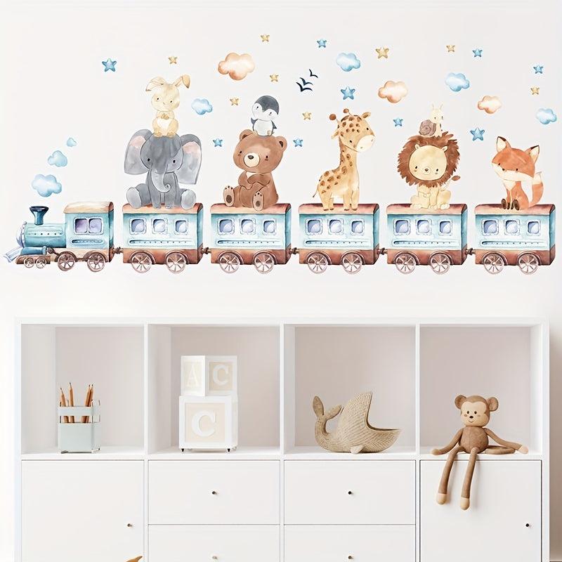 Cartoon Animals Train Wall Stickers for Room Decor and Decal