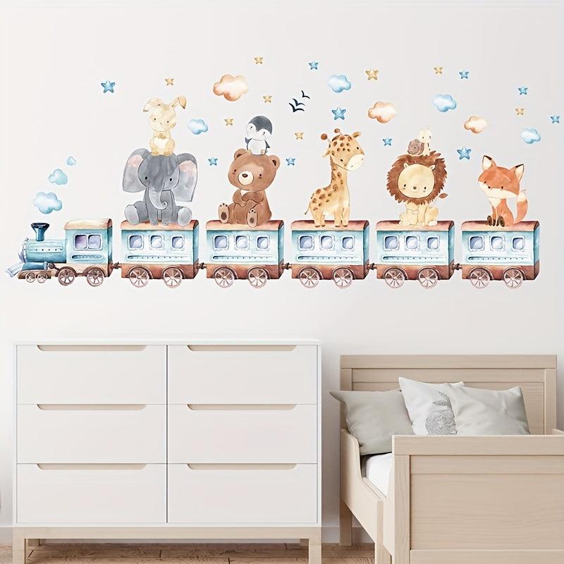 Cartoon Animals Train Wall Stickers for Room Decor and Decal