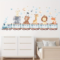 Cartoon Animals Train Wall Stickers for Room Decor and Decal