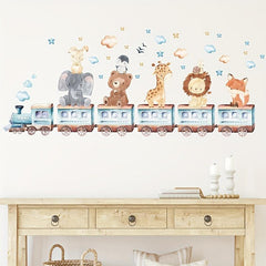 Cartoon Animals Train Wall Stickers for Room Decor and Decal