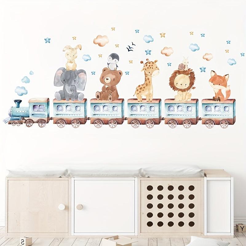 Cartoon Animals Train Wall Stickers for Room Decor and Decal