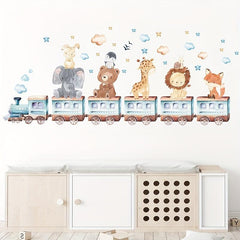 Cartoon Animals Train Wall Stickers for Room Decor and Decal