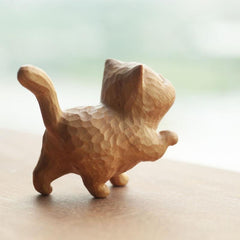 Boxwood Carving Cat Modern Childlike Wealthy Little Cat Home Decor