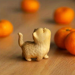 Boxwood Carving Cat Modern Childlike Wealthy Little Cat Home Decor